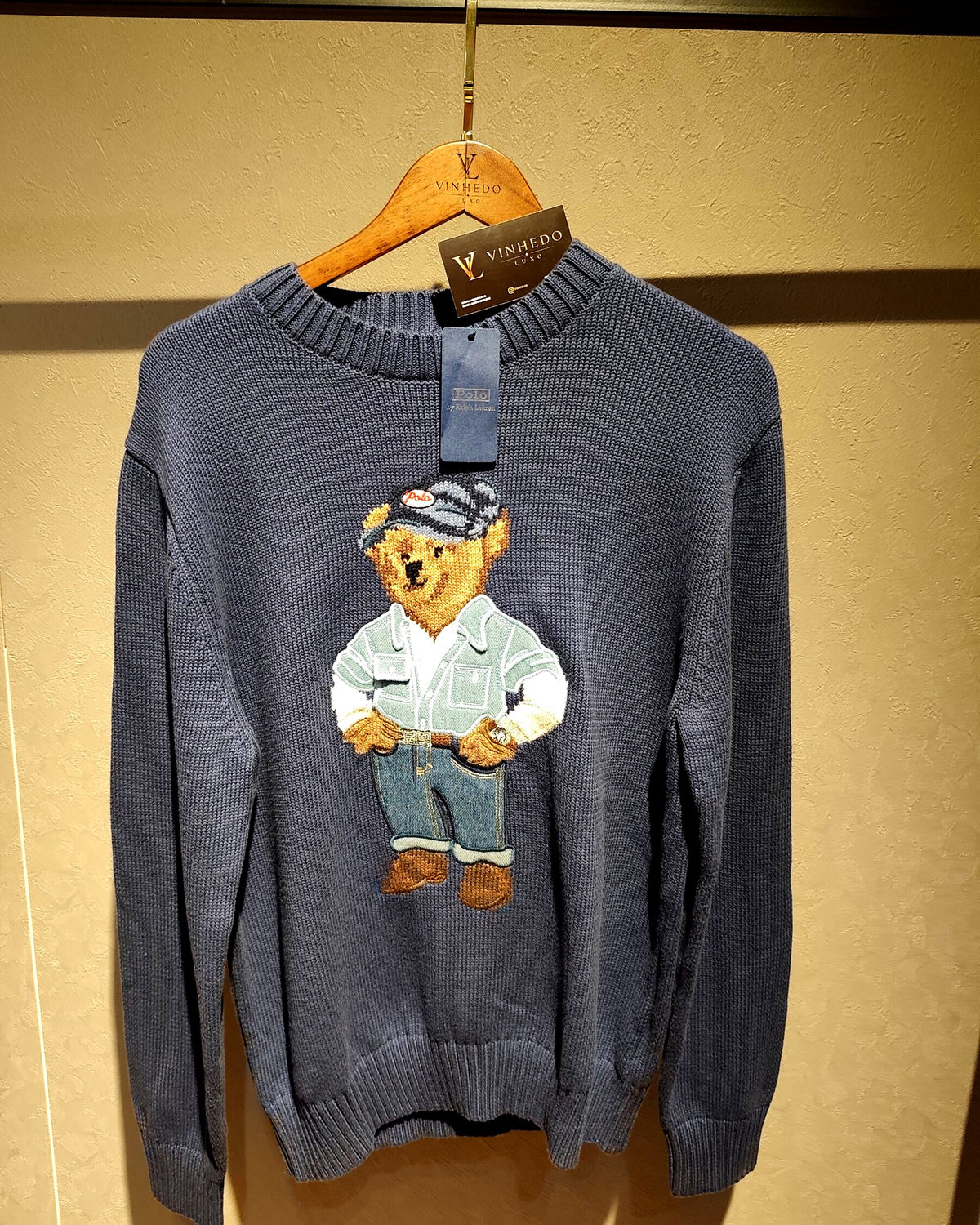 Suéter Polo Bear Ralph Lauren Azul marinho Urso com Bolso
