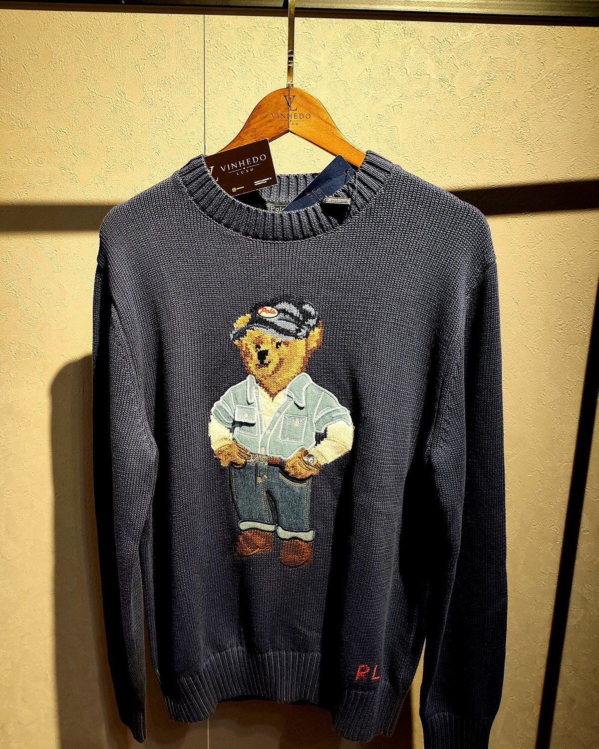 Suéter Polo Bear Ralph Lauren Azul marinho Urso com Bolso