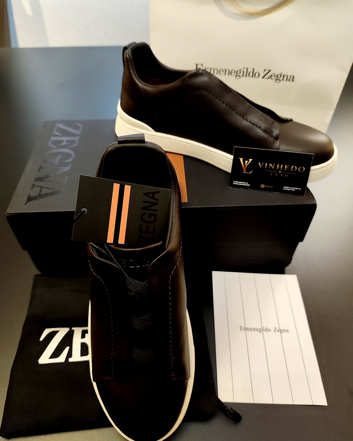 Zegna Triple Stitch | Couro Marrom escuro
