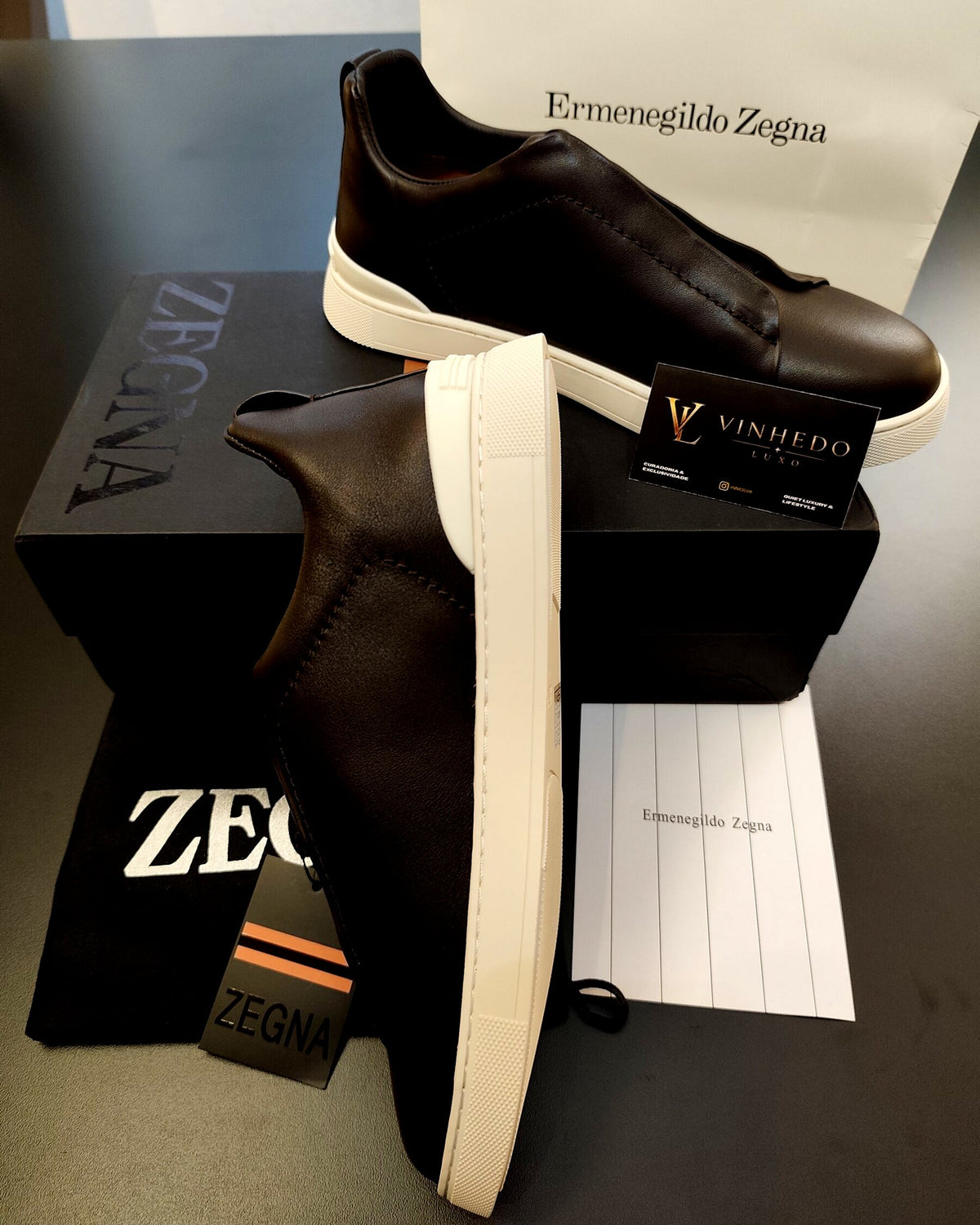 Zegna Triple Stitch | Couro Marrom escuro